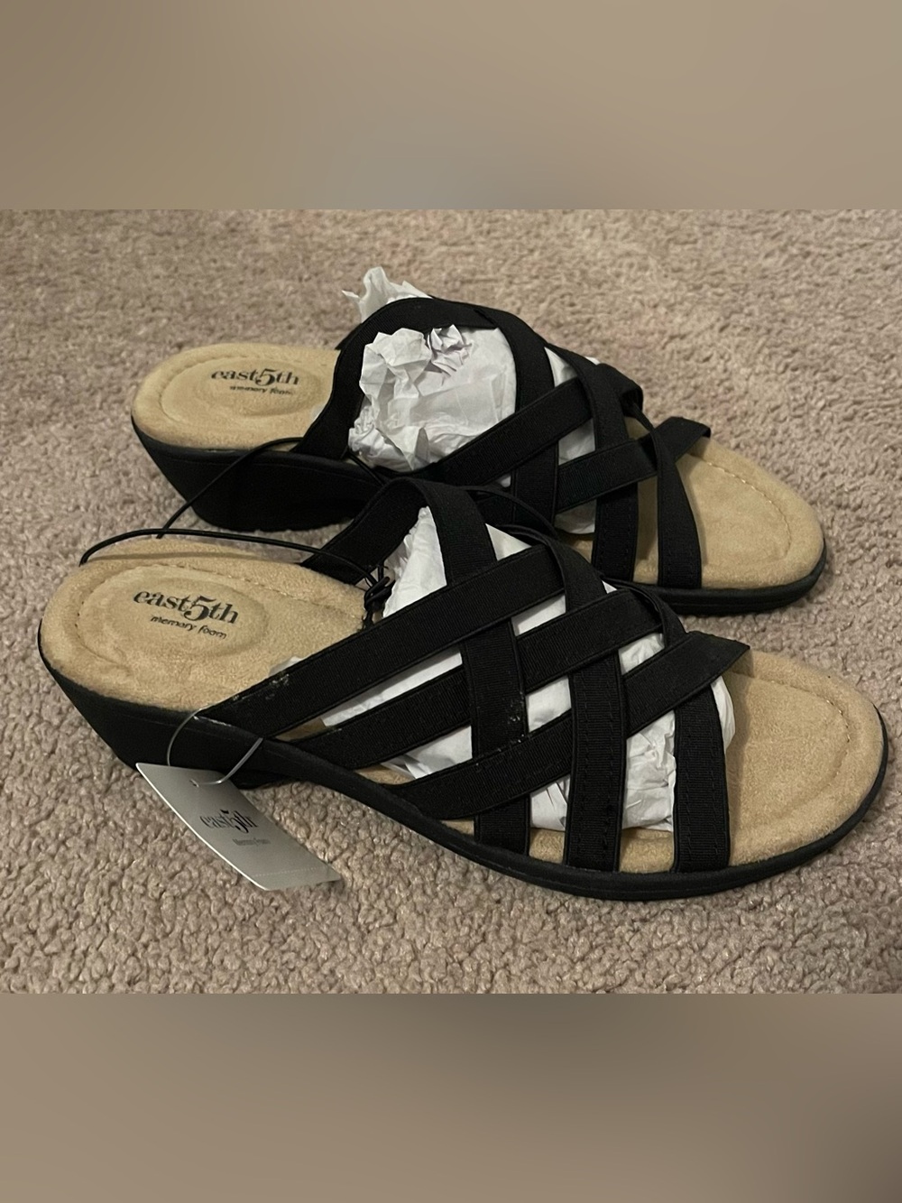 East 5th Black Crisscross Wedge Slide Sandals